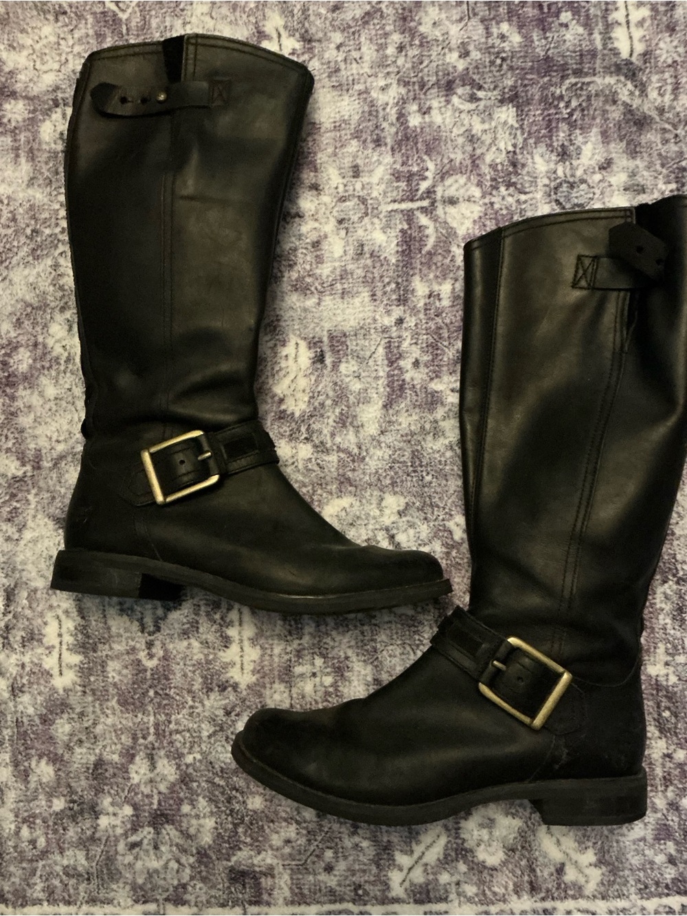 Timberland Classic Black Leather Knee-High Riding Boots with Buckle